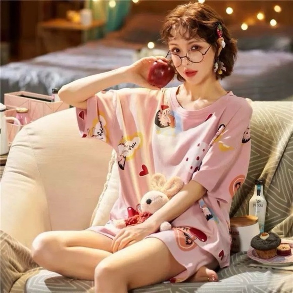 Women's Pajama Set Size S – Cute Summer T-shirt‎ and Shorts Sleepwear Lounge new